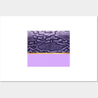 Coloured snake print on purple, golden lining Posters and Art